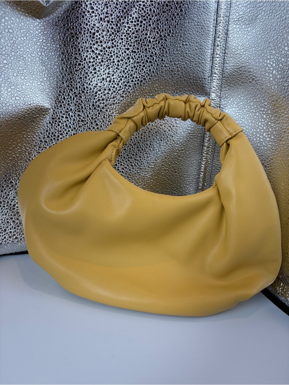 Ruched Handle Mustard Shoulder Hobo Bag